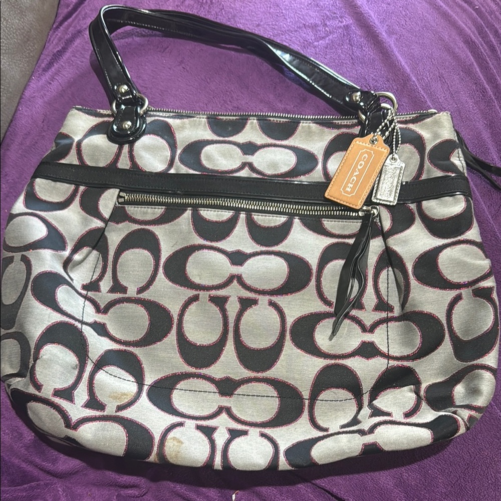 Coach Black and Gray Signature Shoulder Bag